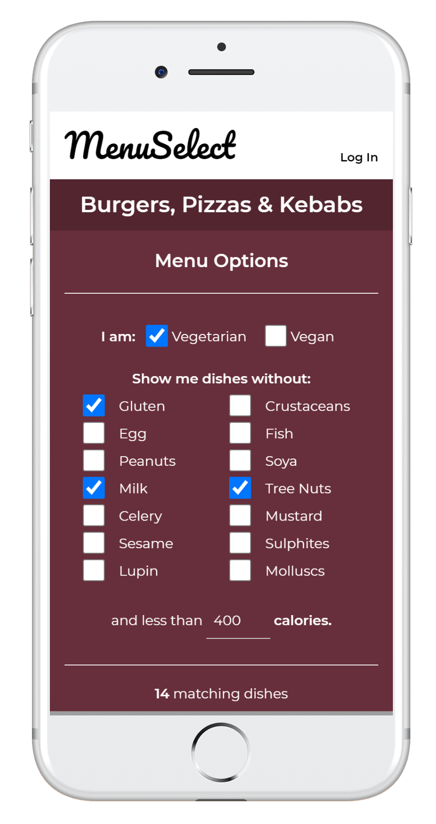Screenshot of a MenuSelect menu on an iPhone 7